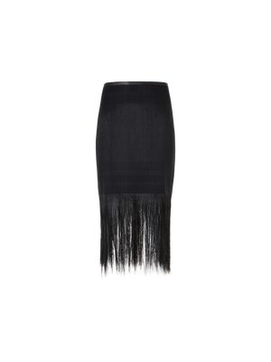 Designer Bleistiftrock aus Rosshaar mit Fransensaum - Schwarz