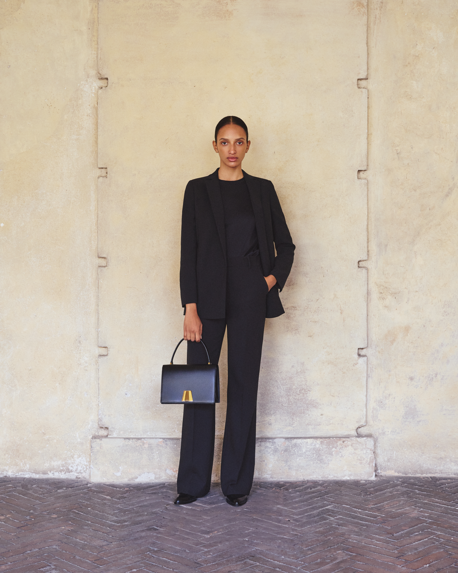 Designer Blazer aus Woll-Doubleface mit langem Revers - Schwarz 