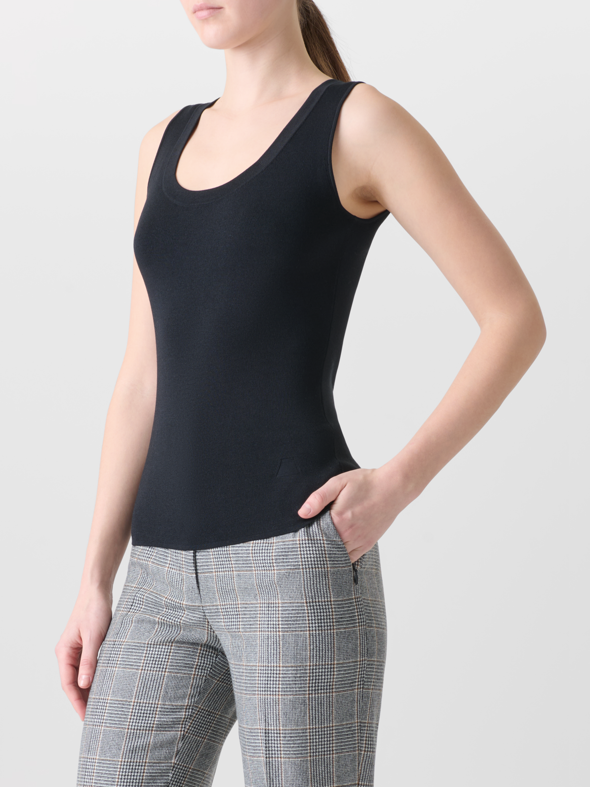 Designer Strick-Tank-Top aus Seiden-Stretch - Schwarz