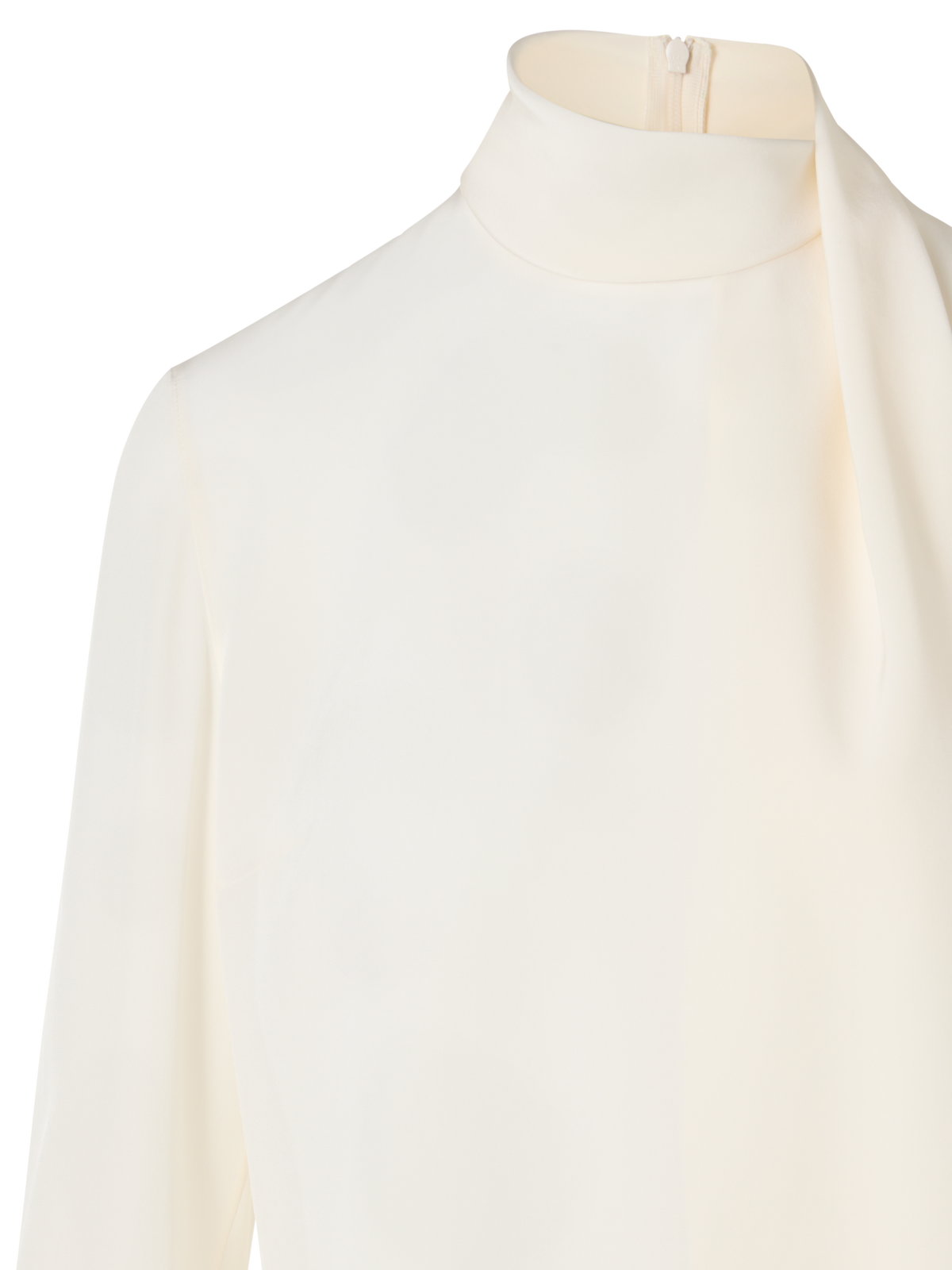 Designer Seidenbluse mit Schal-Drapierung - Ecru