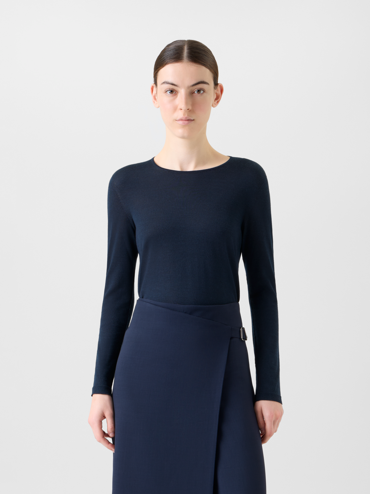 Designer Nahtloser Pullover aus Kaschmir und Seide - Dunkelblau - Blau #editorial