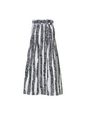 Designer Plissierter Midirock in A-Linie mit Scribble-Wave-Druck - Bunt - Ecru