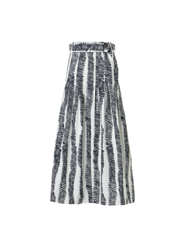 Designer Plissierter Midirock in A-Linie mit Scribble-Wave-Druck - Bunt - Ecru
