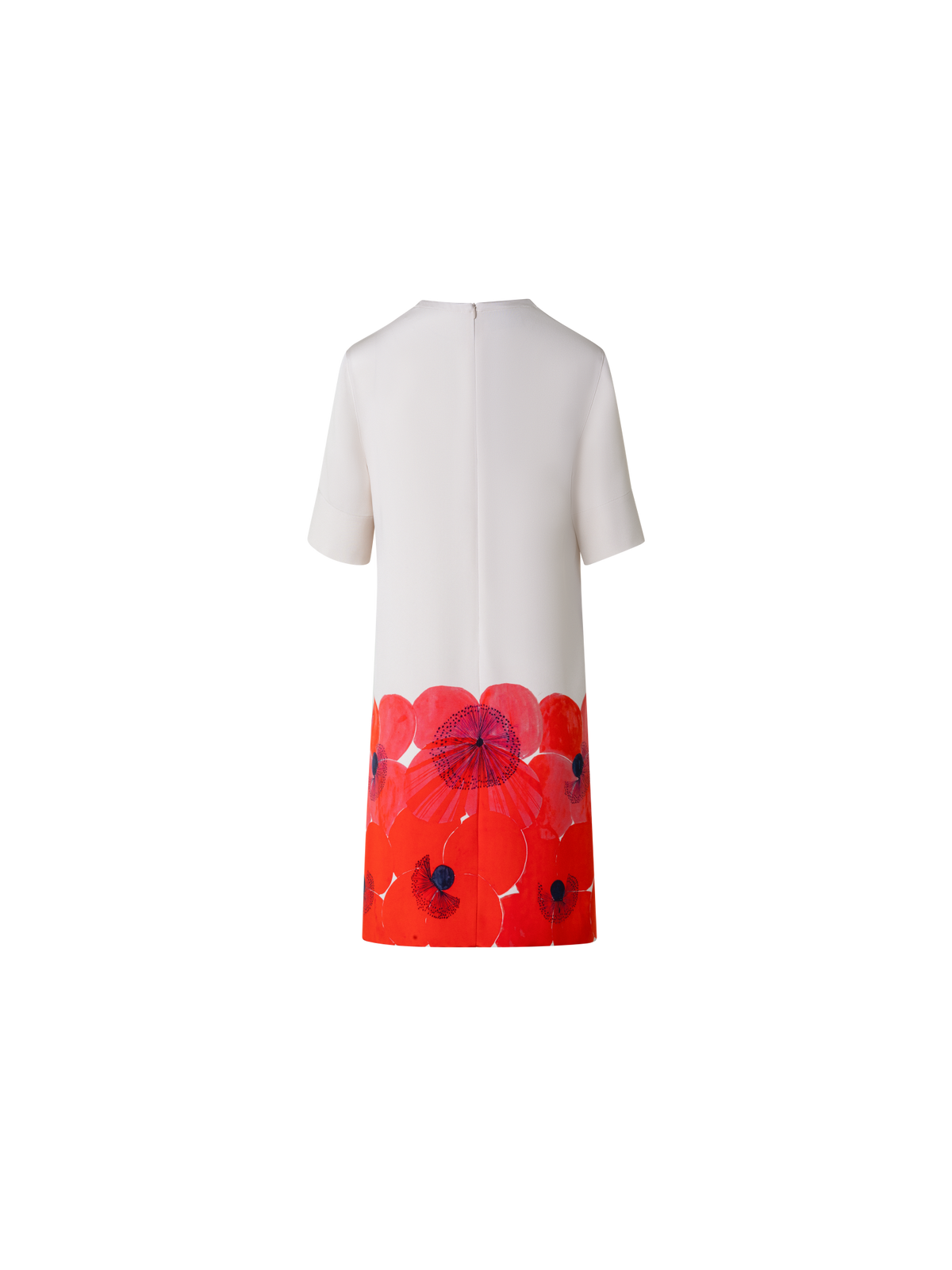 Designer Seiden Tunikakleid mit Poppy Druck - Bunt - Rot
