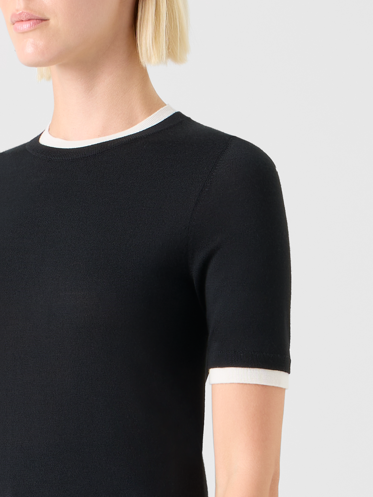 Designer Mehrlagiger Trompe-l’œil-Wollpullover - Schwarz - Ecru 