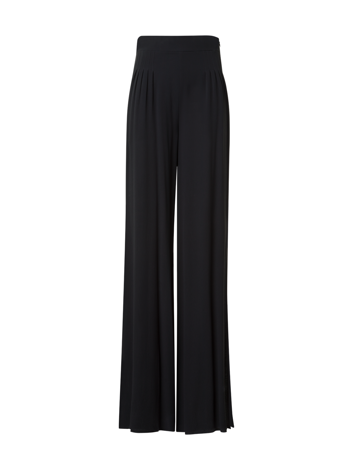Designer Palazzo-Seidenhose mit seitlichen Schlitzen - Schwarz