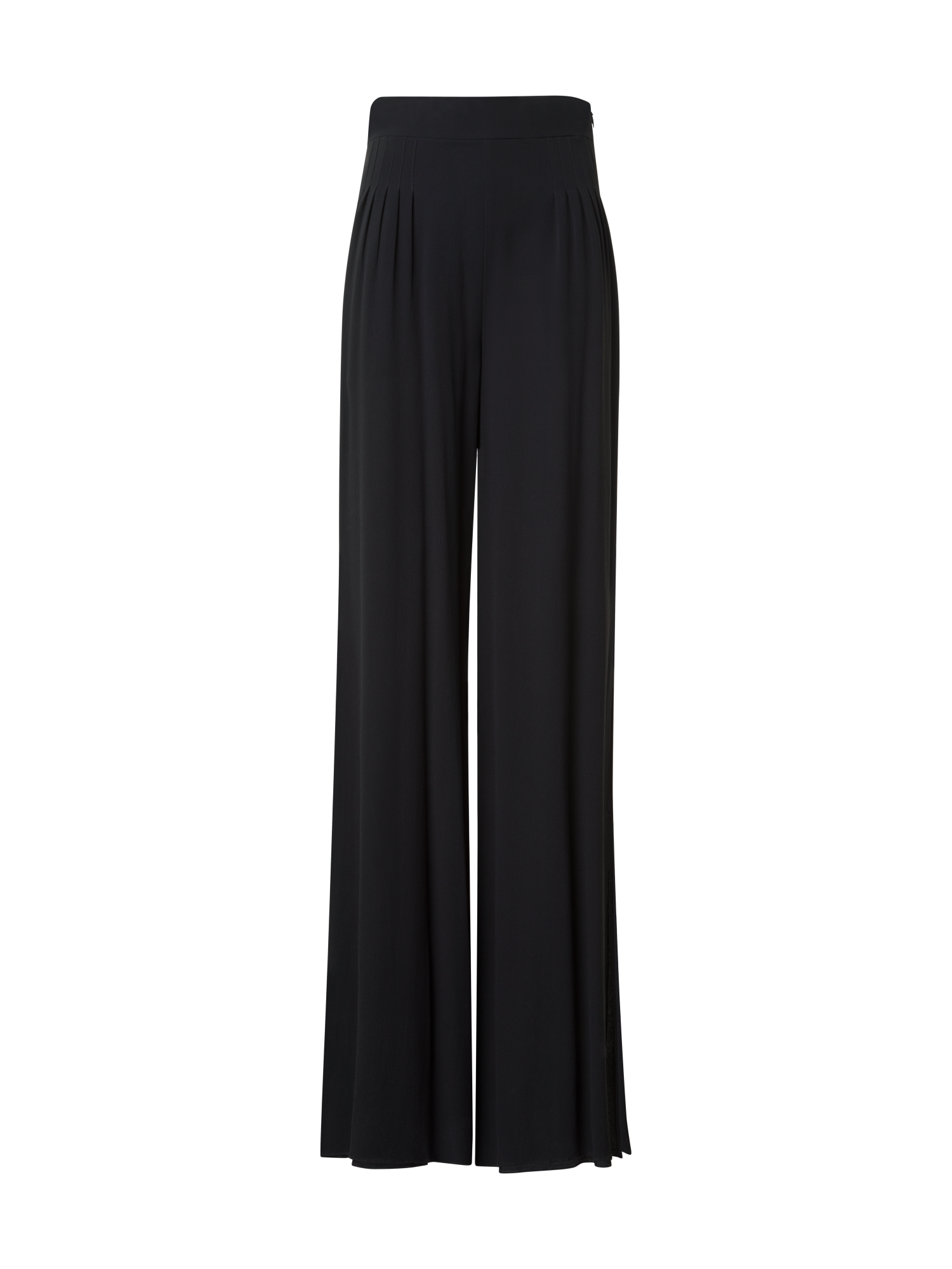 Designer Palazzo-Seidenhose mit seitlichen Schlitzen - Schwarz