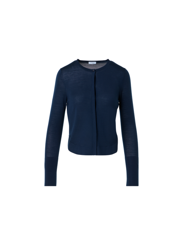 Designer Leichter Strick-Cardigan aus Merinowolle - Dunkelblau - Blau