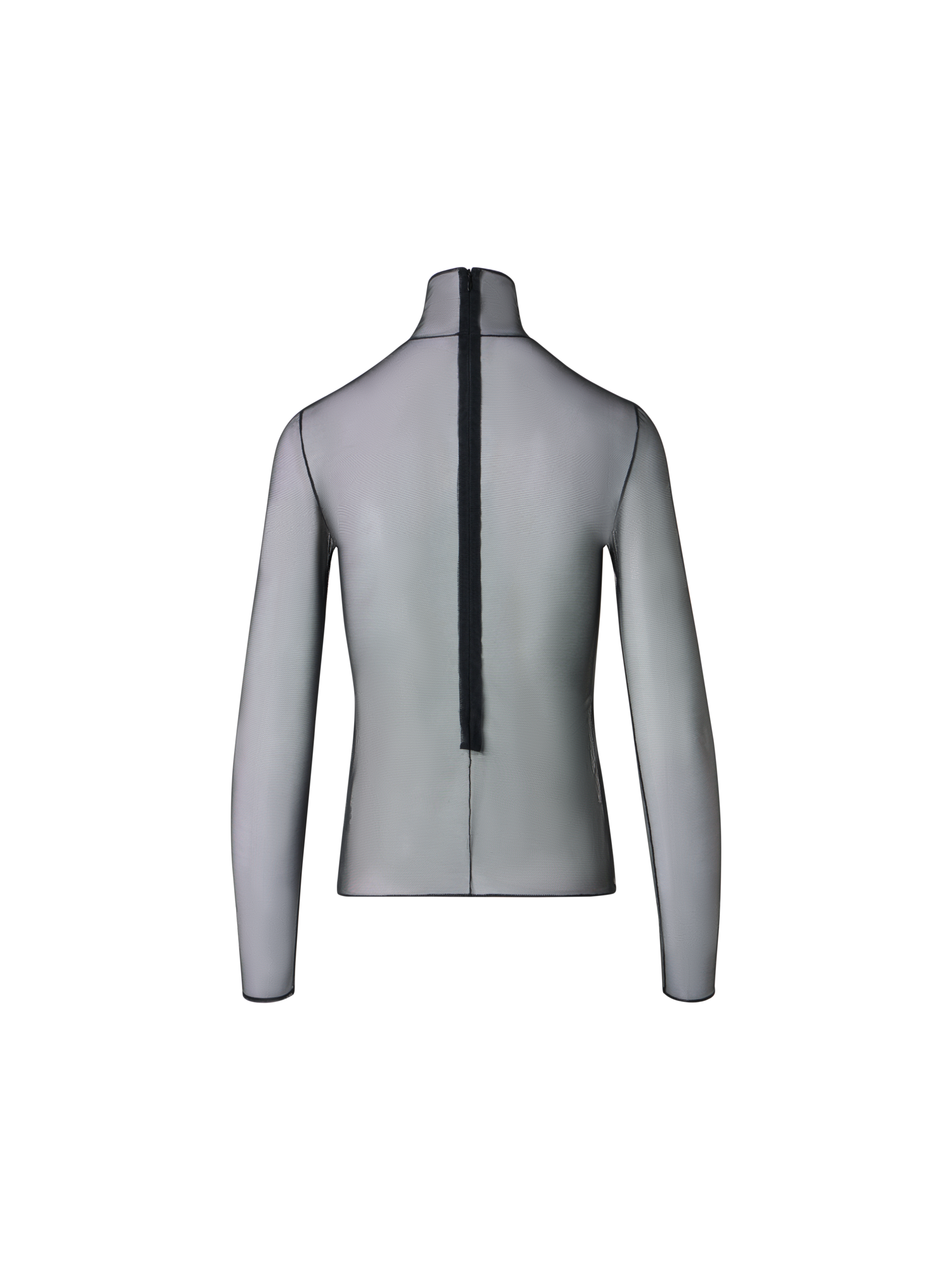 Designer Transparentes Oberteil aus Stretch-Tüll mit Stehkragen - Schwarz