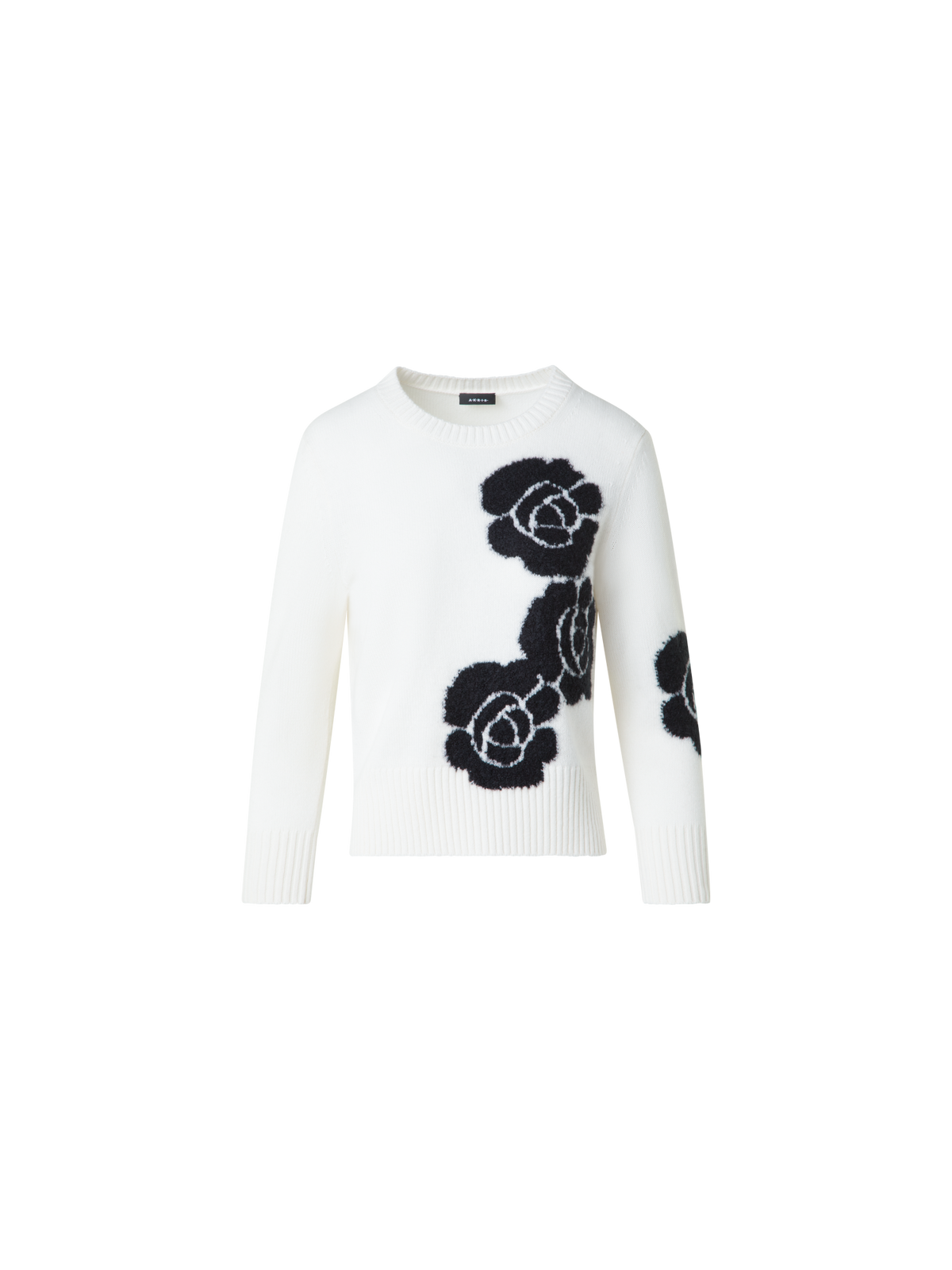 Designer Kurzer Kaschmirpullover mit Anemone Intarsie - Bunt - Ecru - Weiss