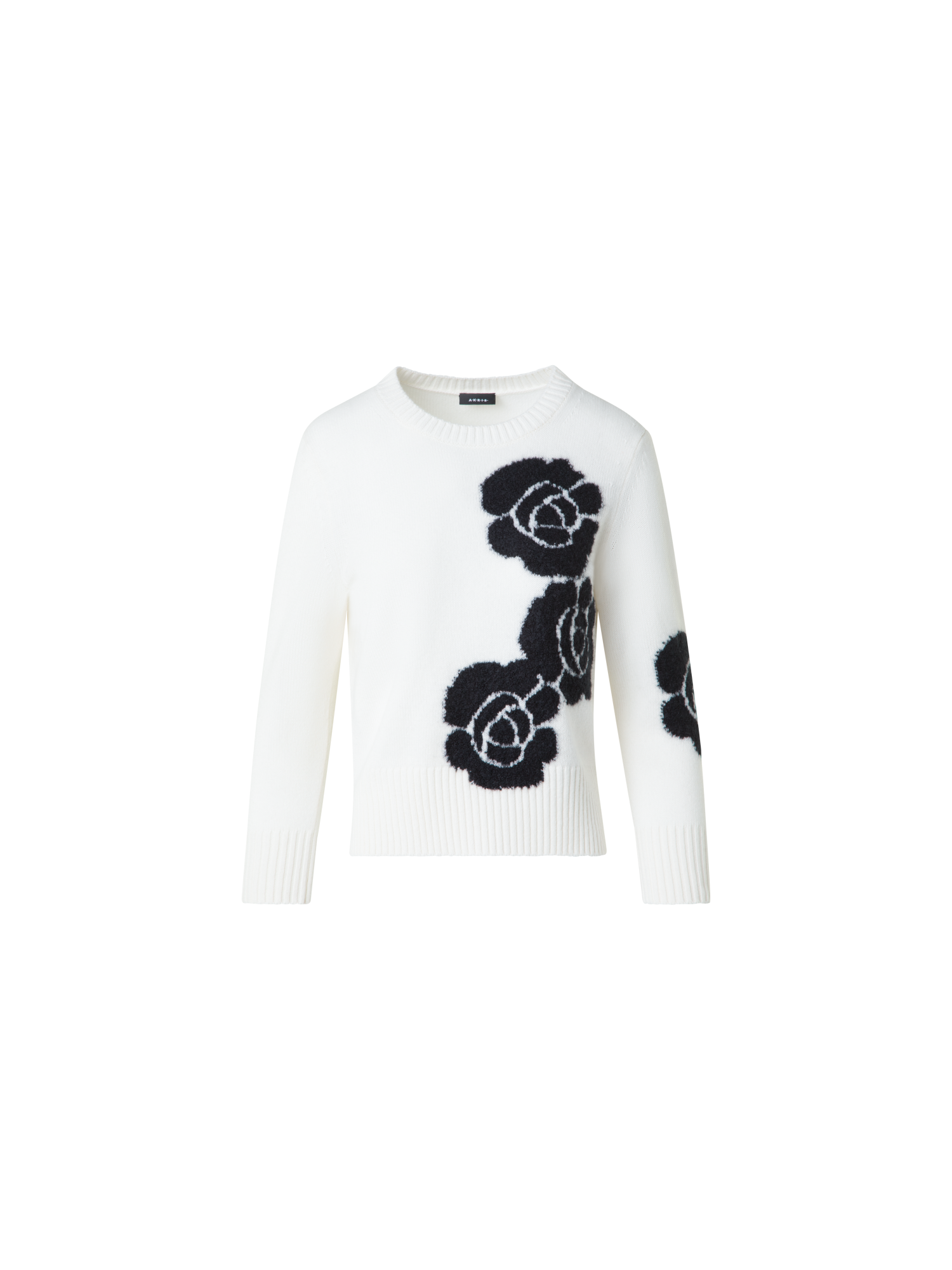 Designer Kurzer Kaschmirpullover mit Anemone Intarsie - Bunt - Ecru - Weiss