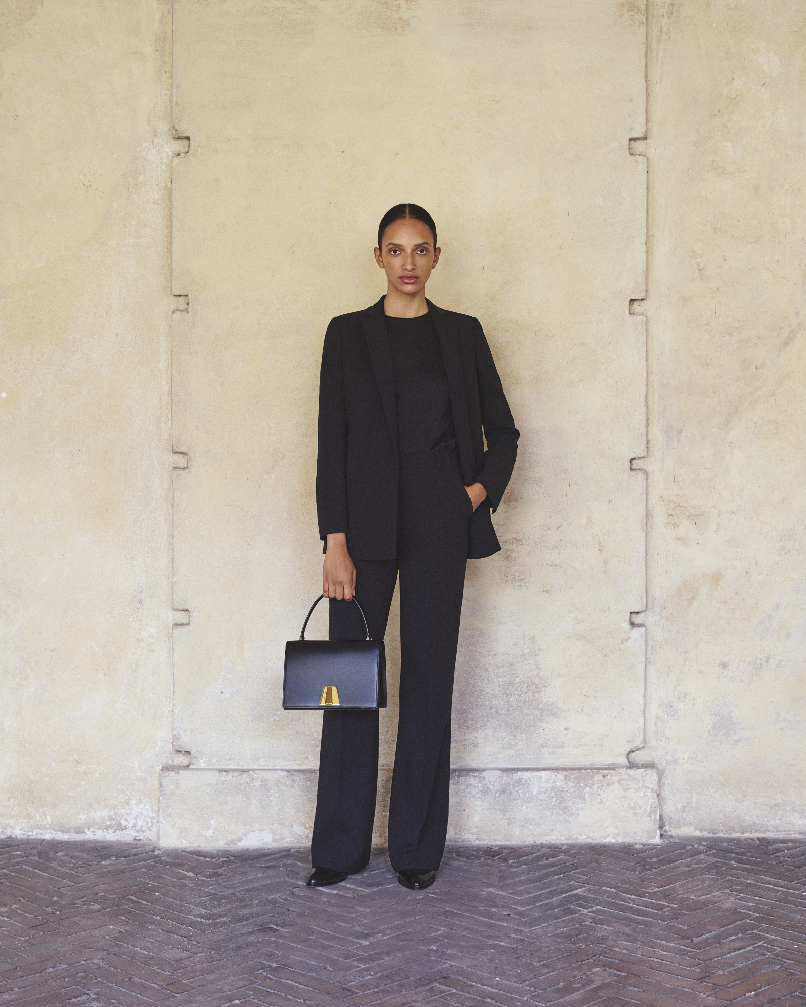 Designer Weite Gerade Hose aus Woll-Stretch-Doubleface - Dunkelblau - Blau 