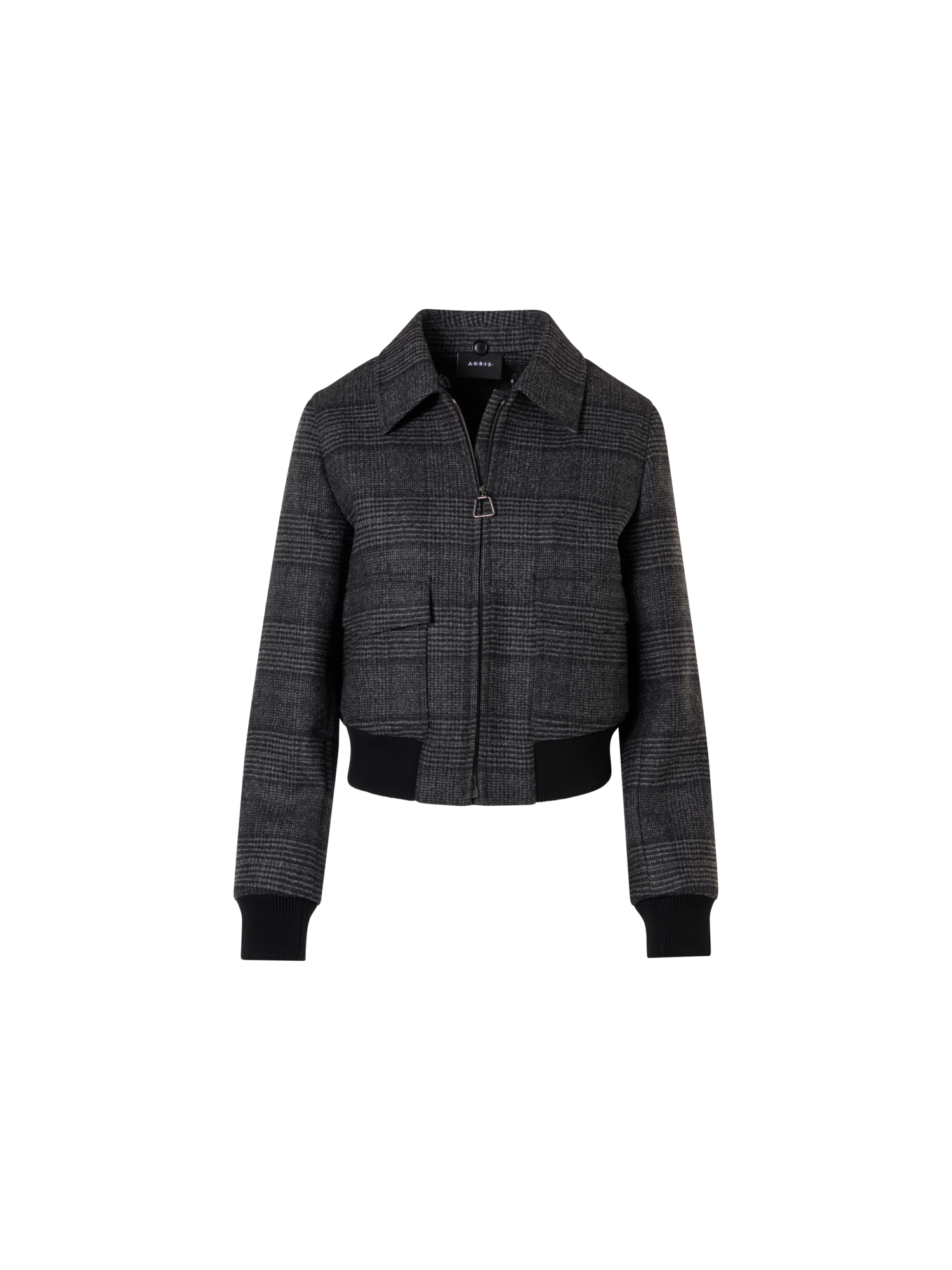 Designer Glencheck-Bomber aus Wolle mit Trapez-Steppung - Schwarz - Bunt - Grau