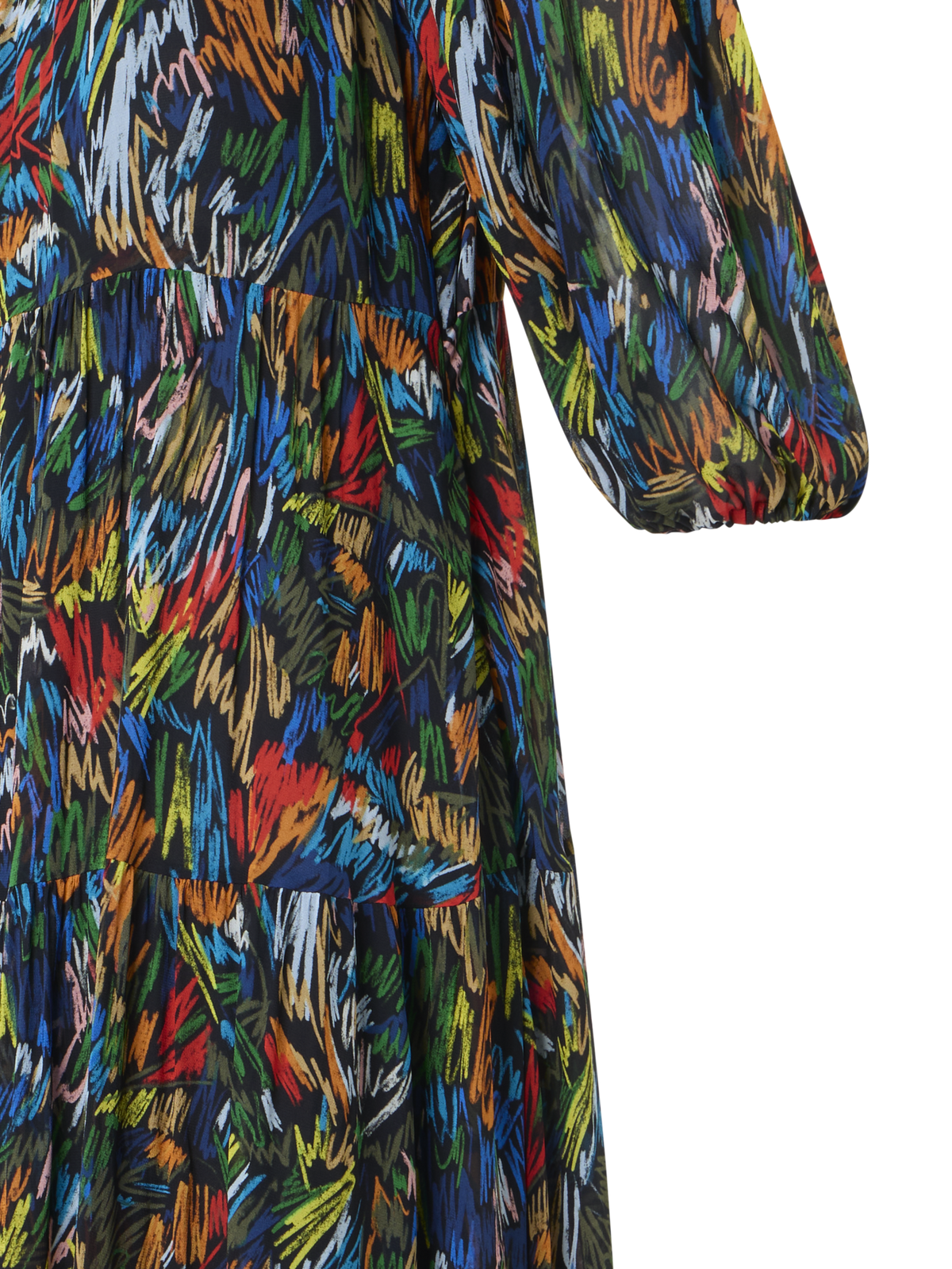 Designer Boho-Maxikleid mit Scribble-Druck - Schwarz - Bunt