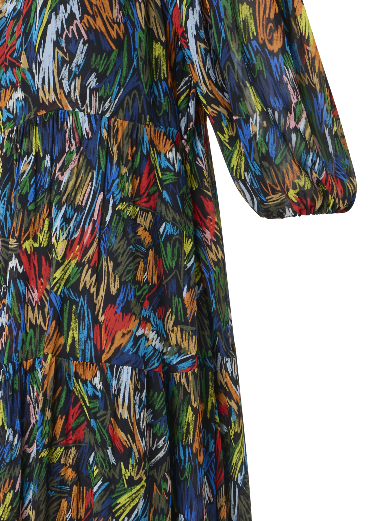 Designer Boho-Maxikleid mit Scribble-Druck - Schwarz - Bunt