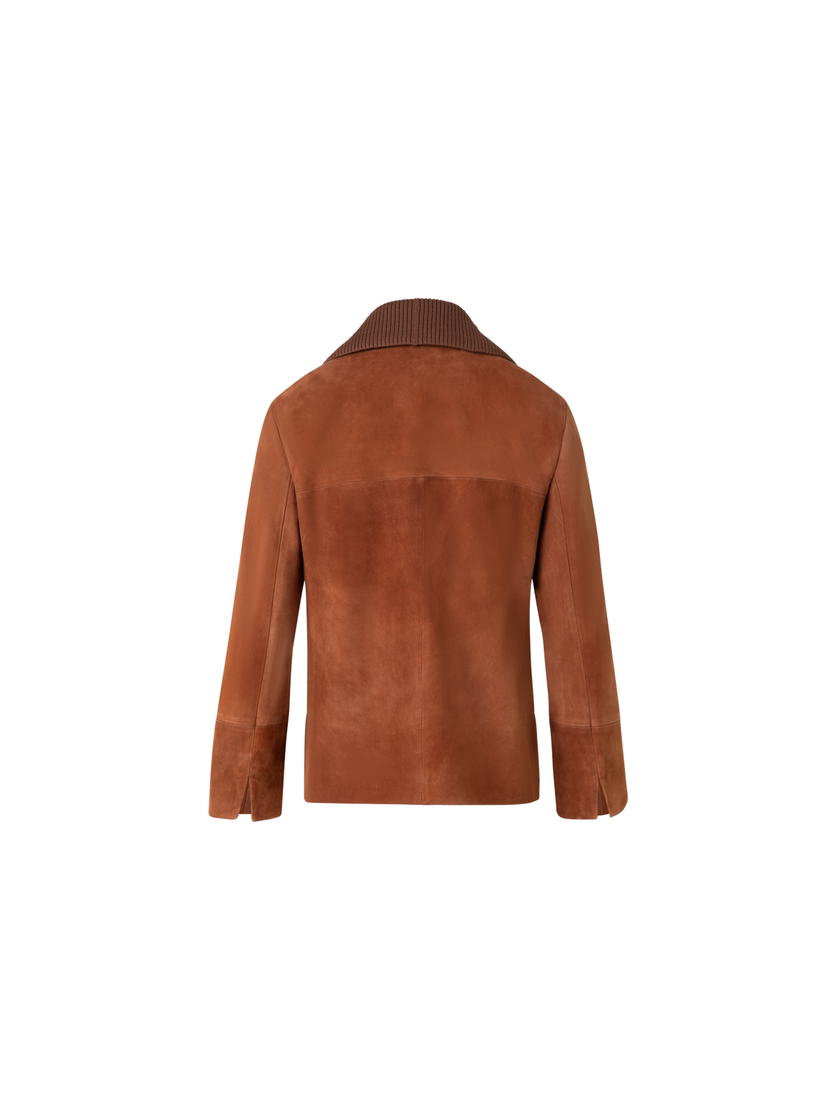 Designer Kurze Lederjacke mit Strickkragen - Braun