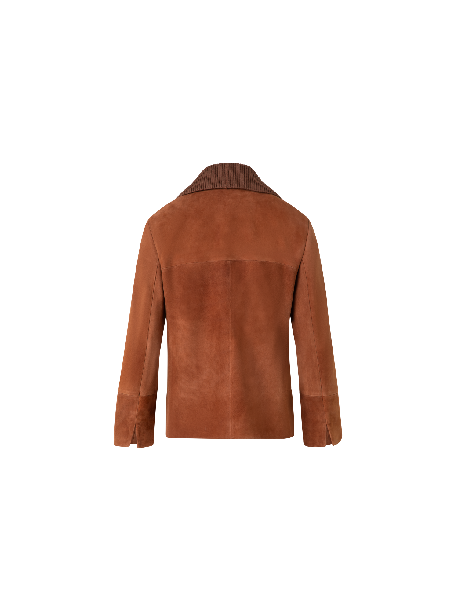 Designer Kurze Lederjacke mit Strickkragen - Braun