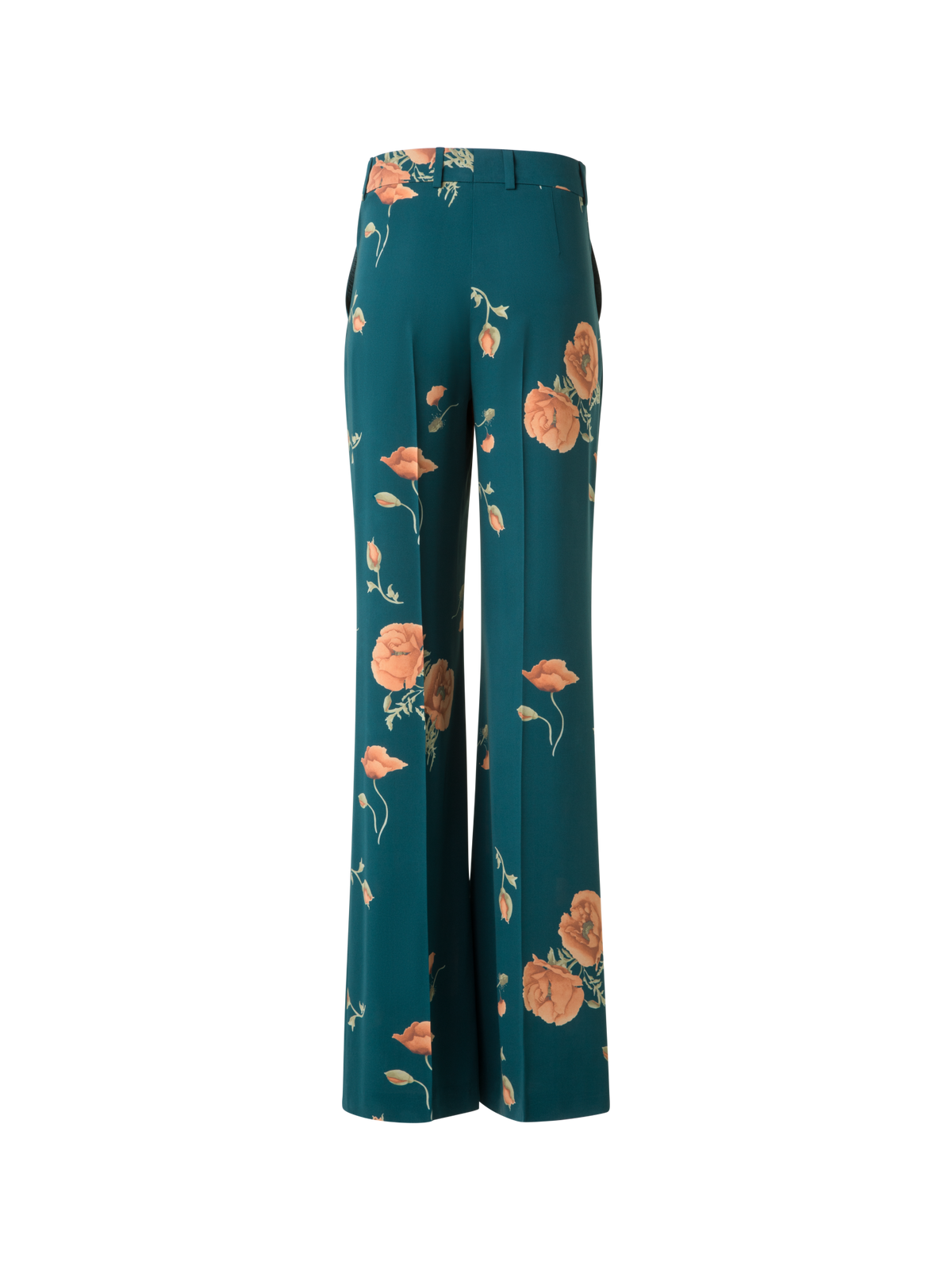Designer Weite Seidenhose mit Anemone Druck - Grün