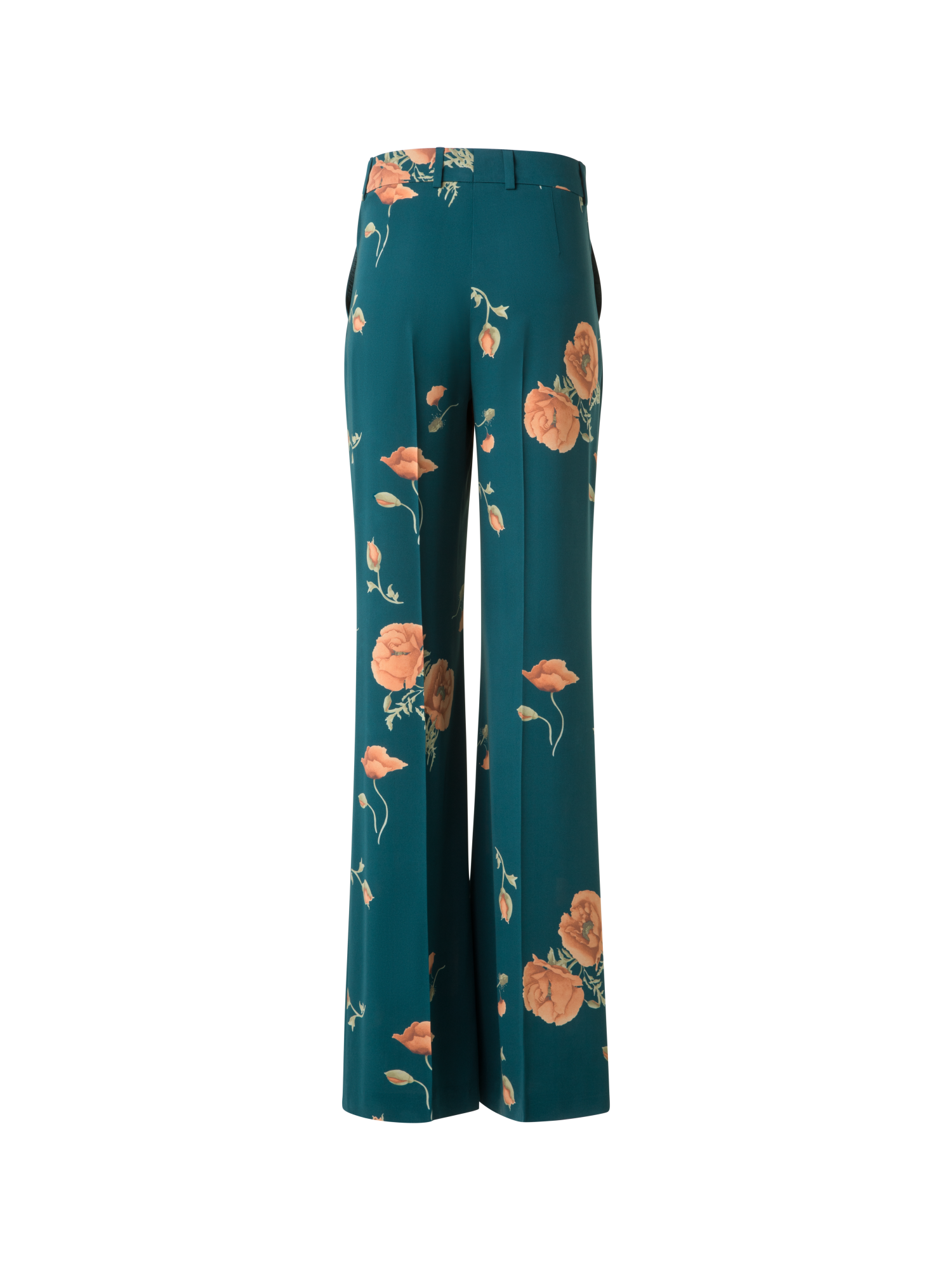 Designer Weite Seidenhose mit Anemone Druck - Grün