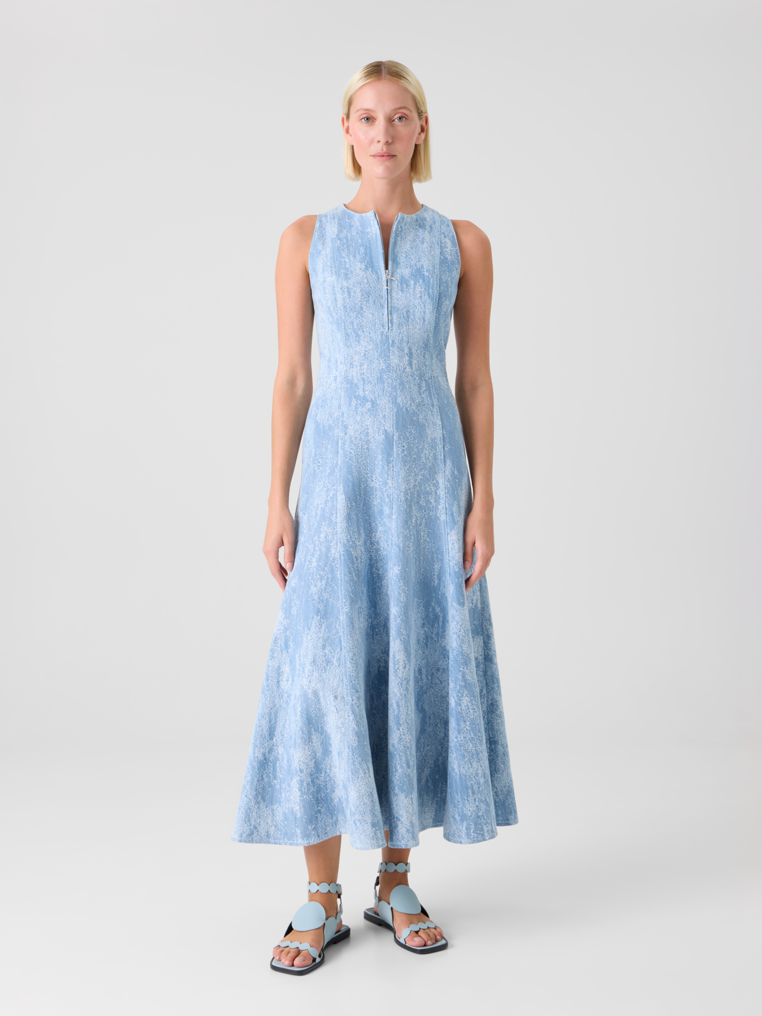 Designer Tailliertes ausgestelltes Midikleid aus Jacquard-Denim - Blau 