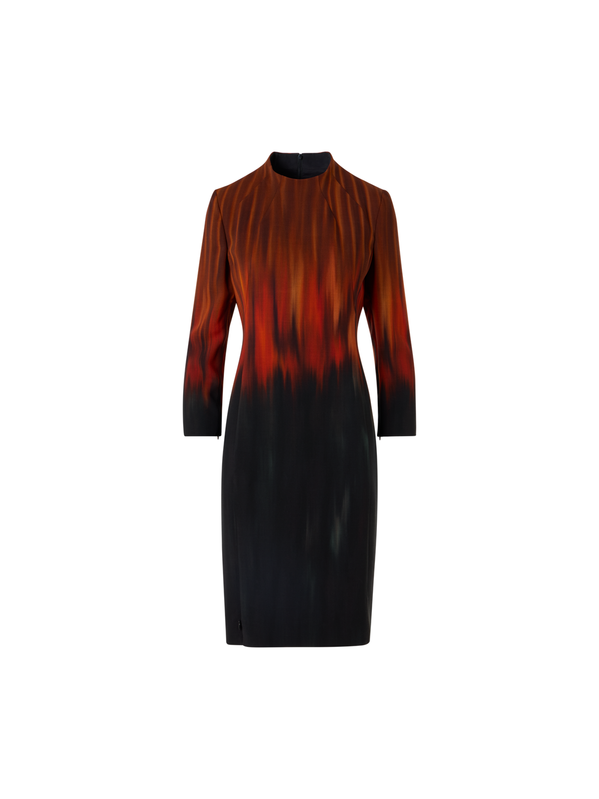 Designer Kleid aus Woll-Double-Face mit Fuego Negro Print - Schwarz - Braun - Rot - Bunt