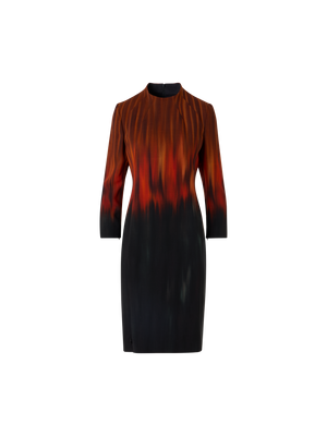 Designer Kleid aus Woll-Double-Face mit Fuego Negro Print - Schwarz - Braun - Rot - Bunt