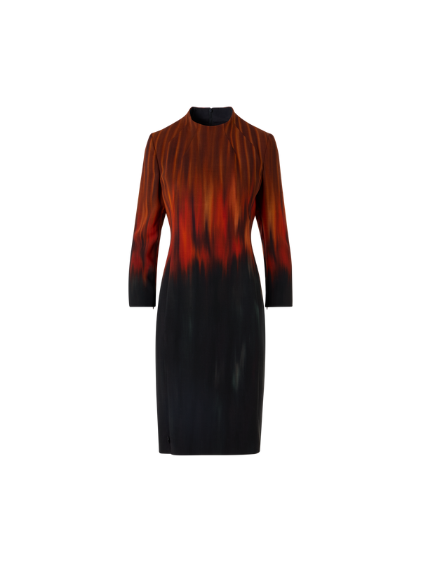 Designer Kleid aus Woll-Double-Face mit Fuego Negro Print - Schwarz - Braun - Rot - Bunt