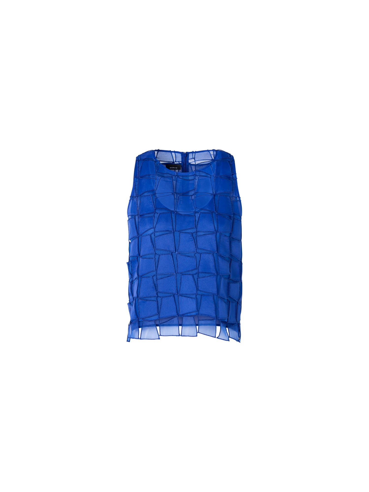 Designer Bluse mit Trapez-Stickerei aus Organza - Blau