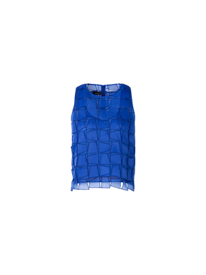 Designer Bluse mit Trapez-Stickerei aus Organza - Blau