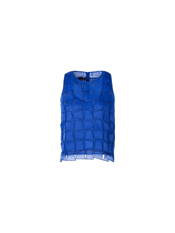Designer Bluse mit Trapez-Stickerei aus Organza - Blau