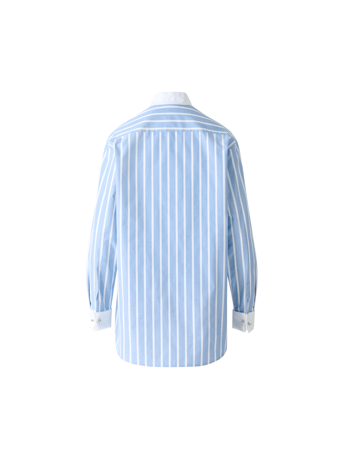 Designer Gestreifte Baumwoll-Tunikabluse mit XL-Plastron - Blau - Bunt