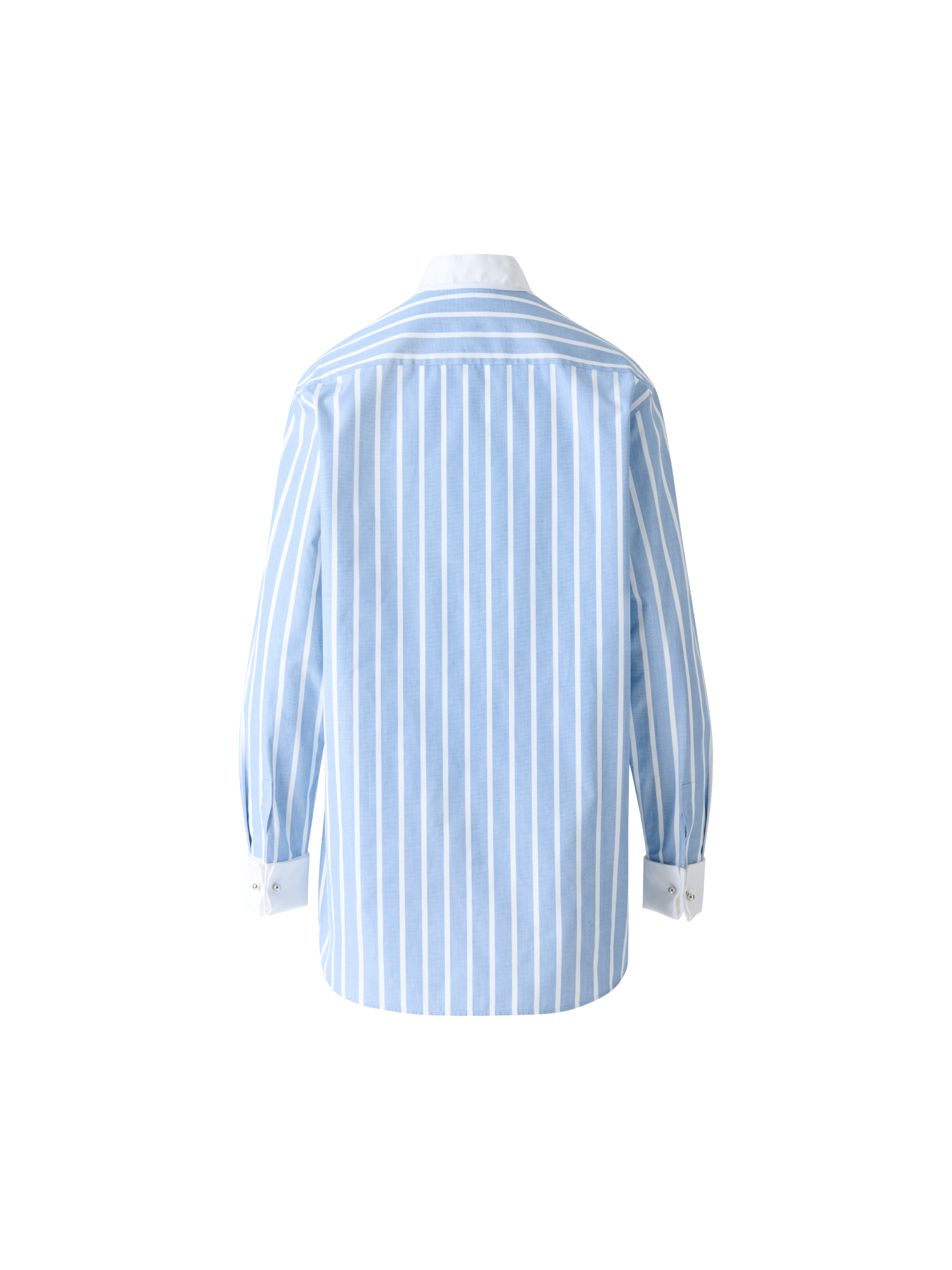 Designer Gestreifte Baumwoll-Tunikabluse mit XL-Plastron - Blau - Bunt