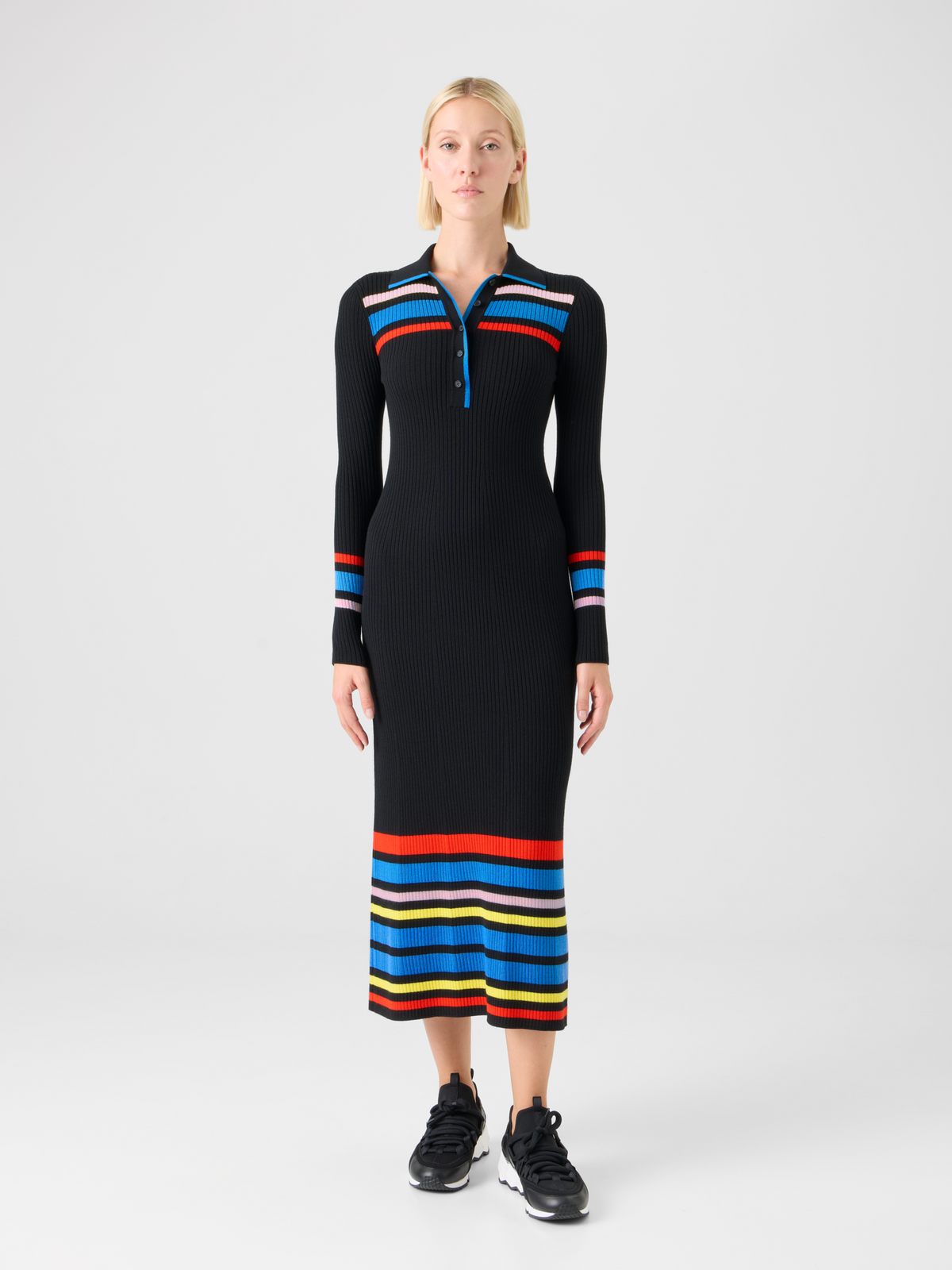 Designer Polokleid aus Rippen Strick im Colour-Block Design #editorial