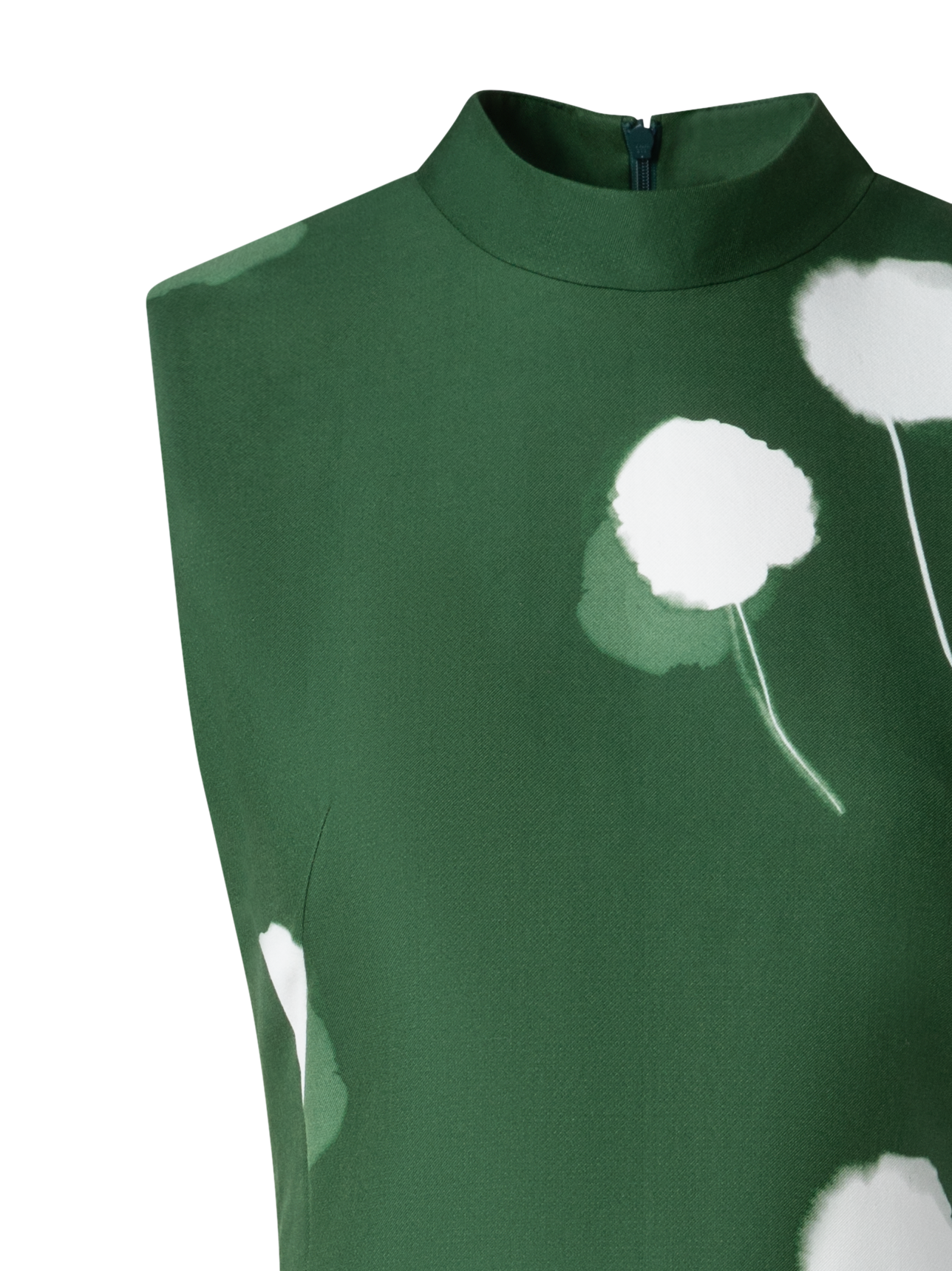 Designer Baumwoll-Seiden-Etuikleid mit Dandelion Druck - Grün - Bunt