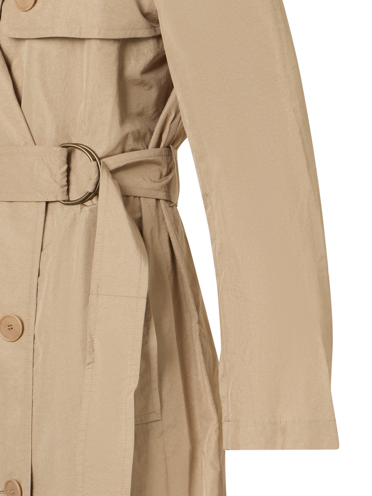 Designer Langärmeliger, langer Trenchcoat aus Crinkled-Parachute-Taft - Beige