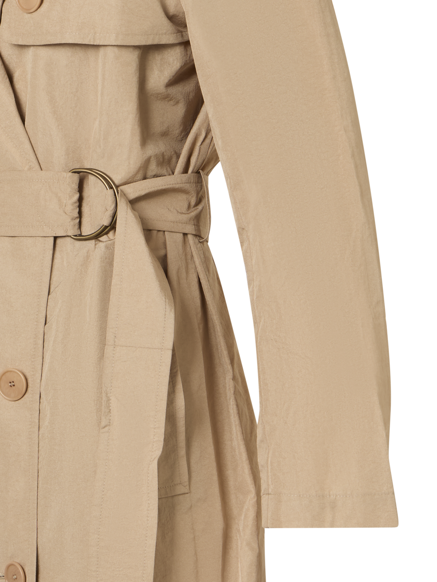 Designer Langärmeliger, langer Trenchcoat aus Crinkled-Parachute-Taft - Beige