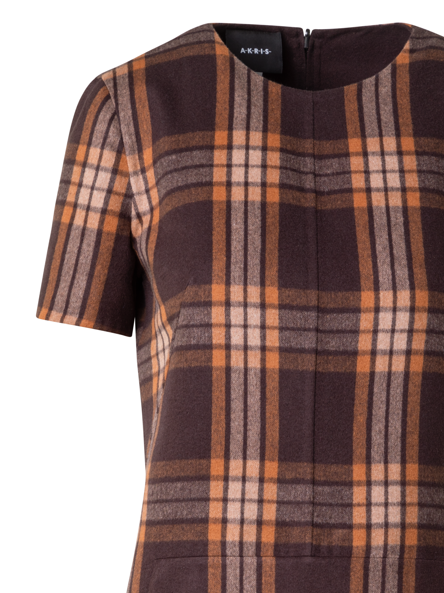 Designer Etuikleid aus Seide - Karo wendbar auf Uni - Braun - Bunt