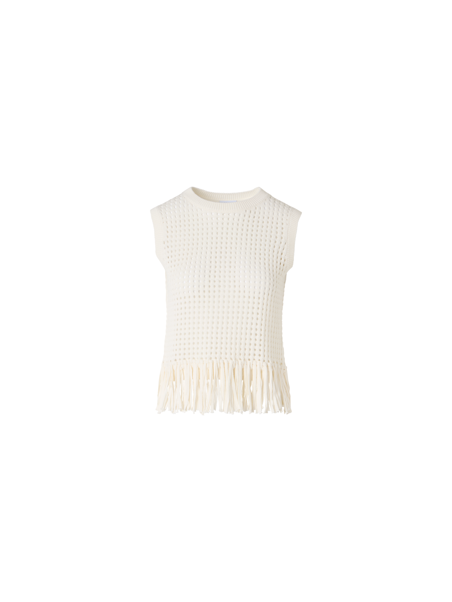 Designer Ärmelloses Stricktop aus grobem Baumwoll-Mesh - Ecru