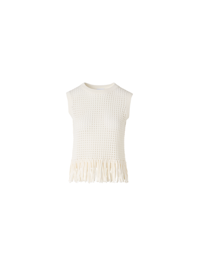 Designer Ärmelloses Stricktop aus grobem Baumwoll-Mesh - Ecru