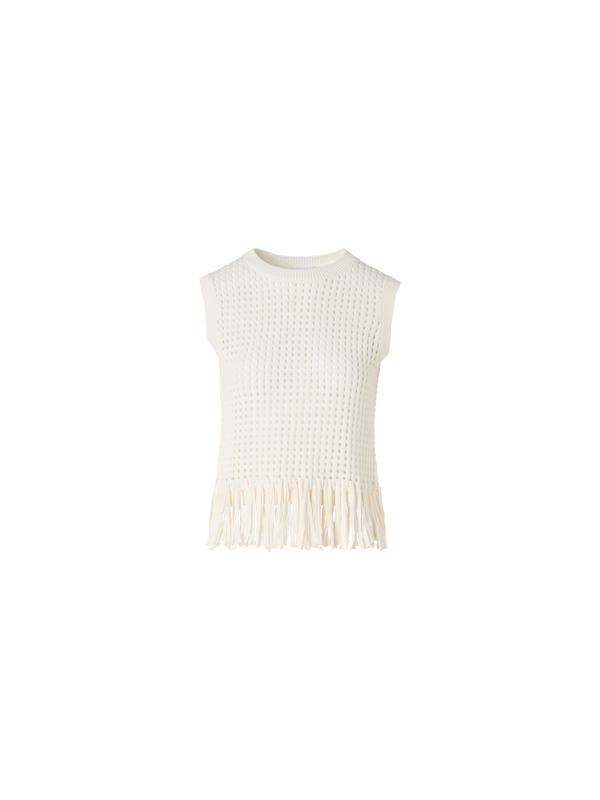 Designer Ärmelloses Stricktop aus grobem Baumwoll-Mesh - Ecru
