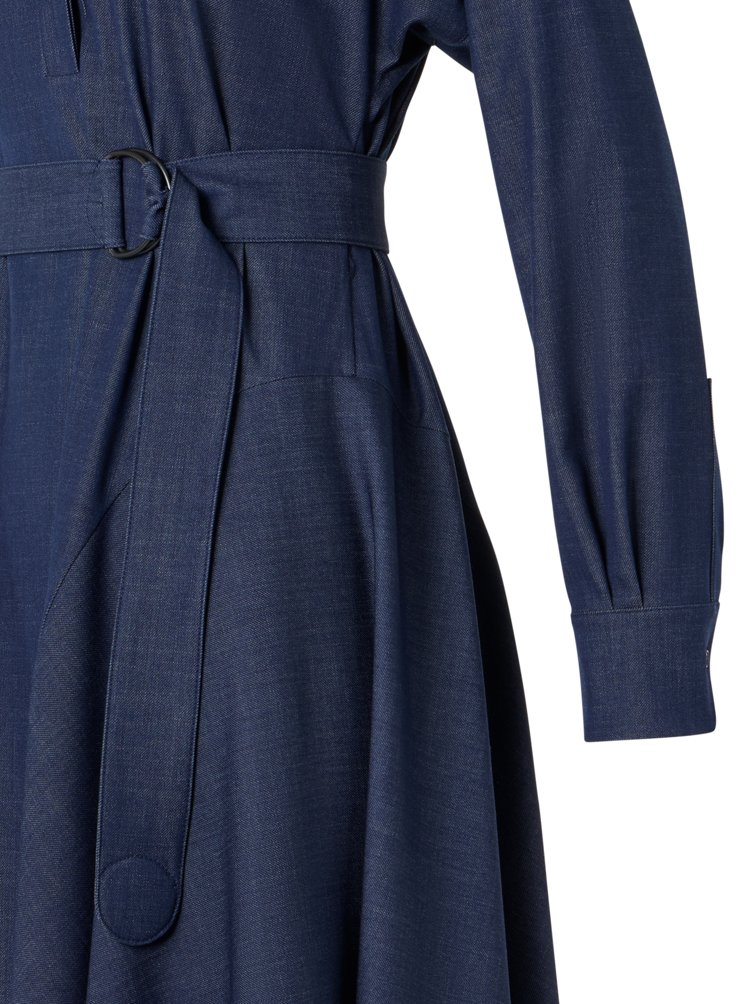 Designer Fliessendes Denim-Midikleid mit Kimonoärmeln - Dunkelblau