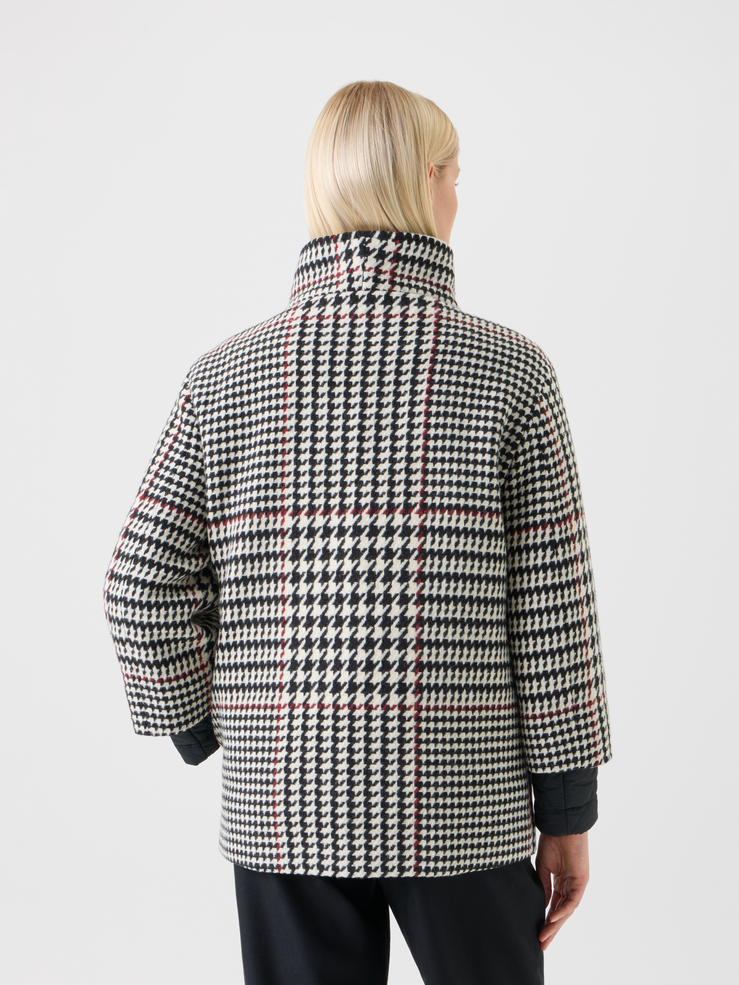 Designer 2-in-1 Glencheck Kurzmantel mit Steppfutter - Schwarz - Bunt 