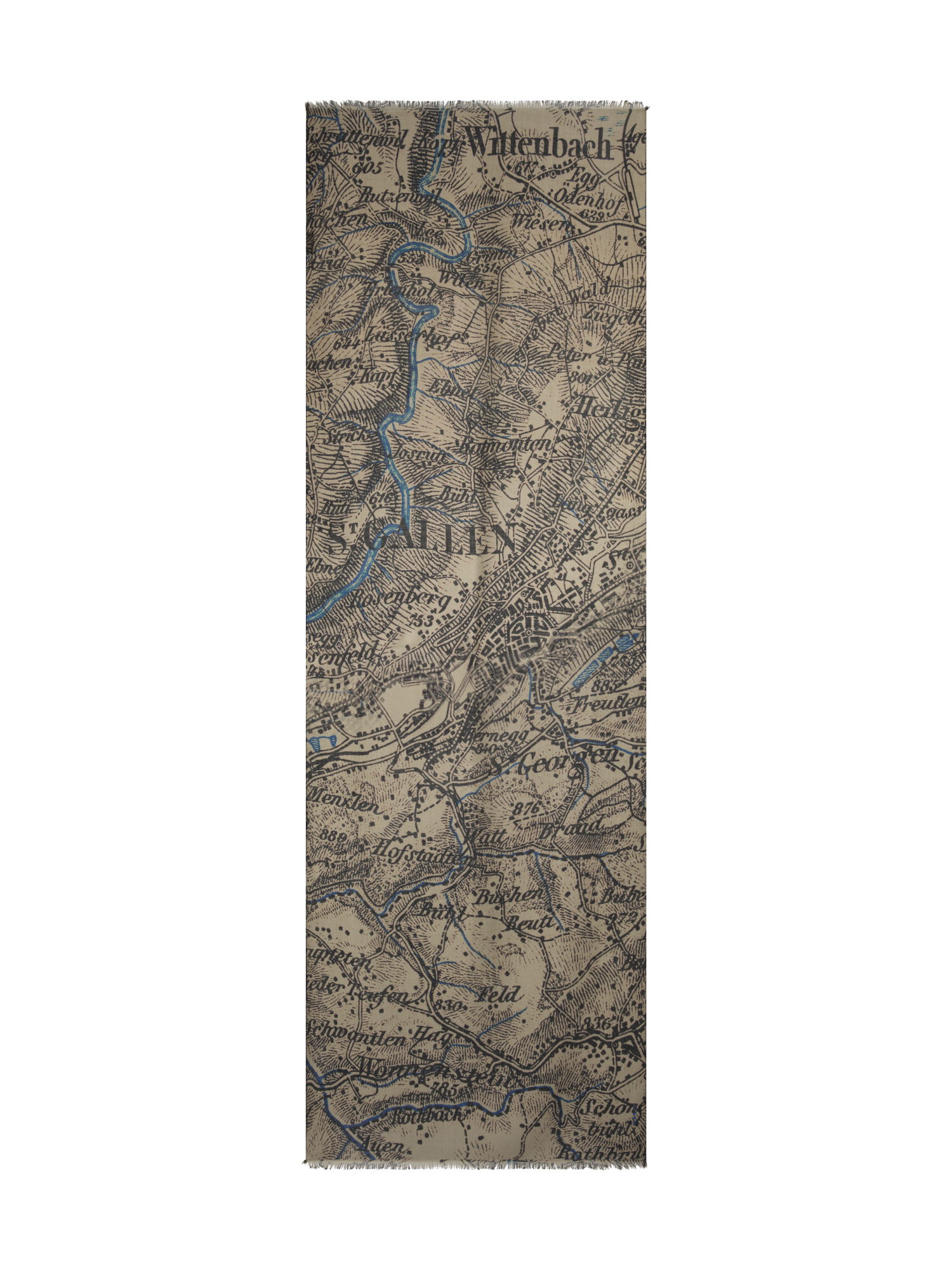Designer Kaschmirseidenschal mit St.Gallen Map Druck - Bunt - Beige
