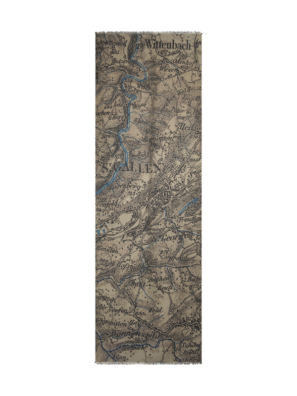 Designer Kaschmirseidenschal mit St.Gallen Map Druck - Bunt - Beige