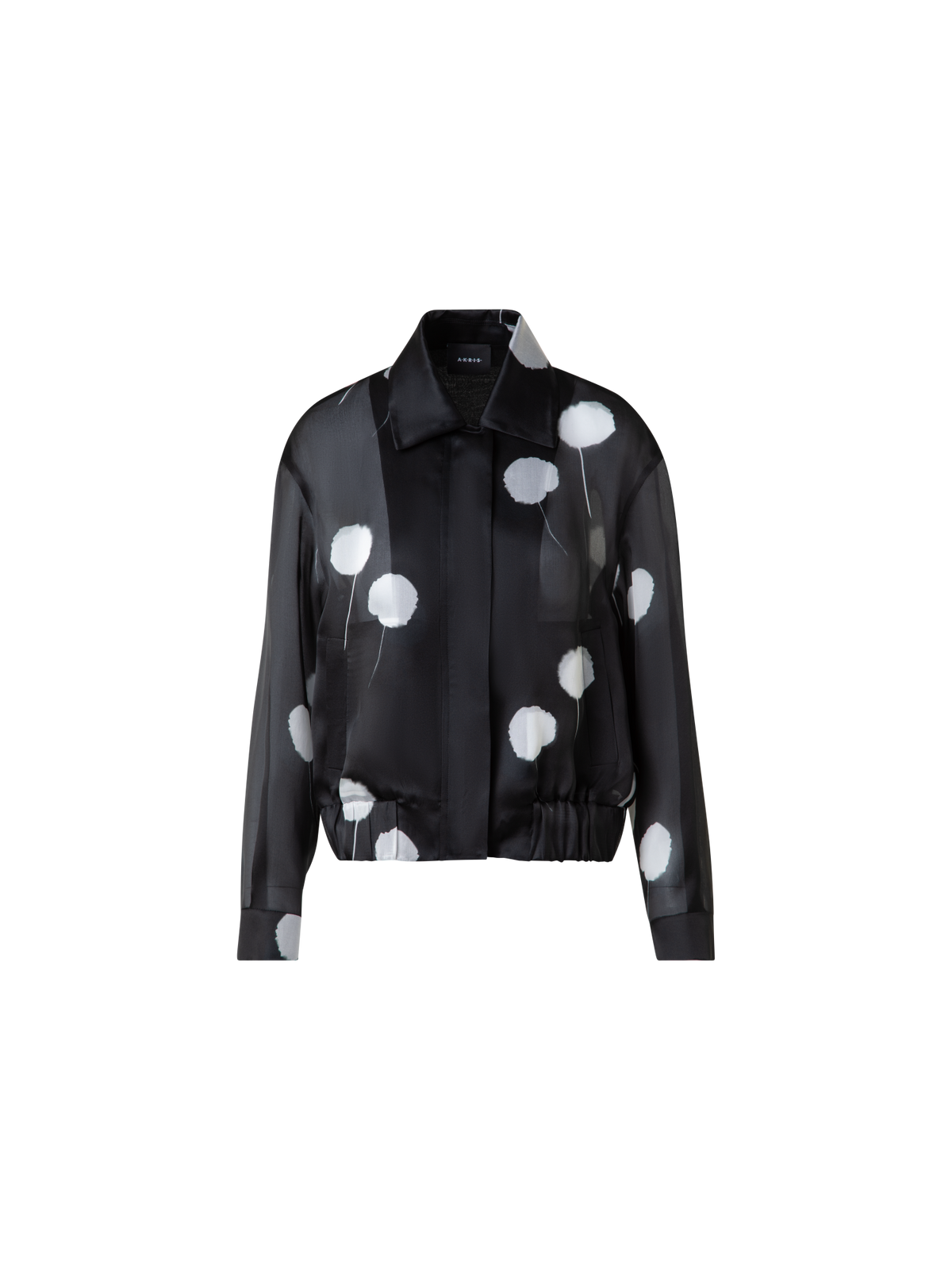 Designer Bomberjacke aus Seide mit Dandelion Druck - Schwarz - Bunt
