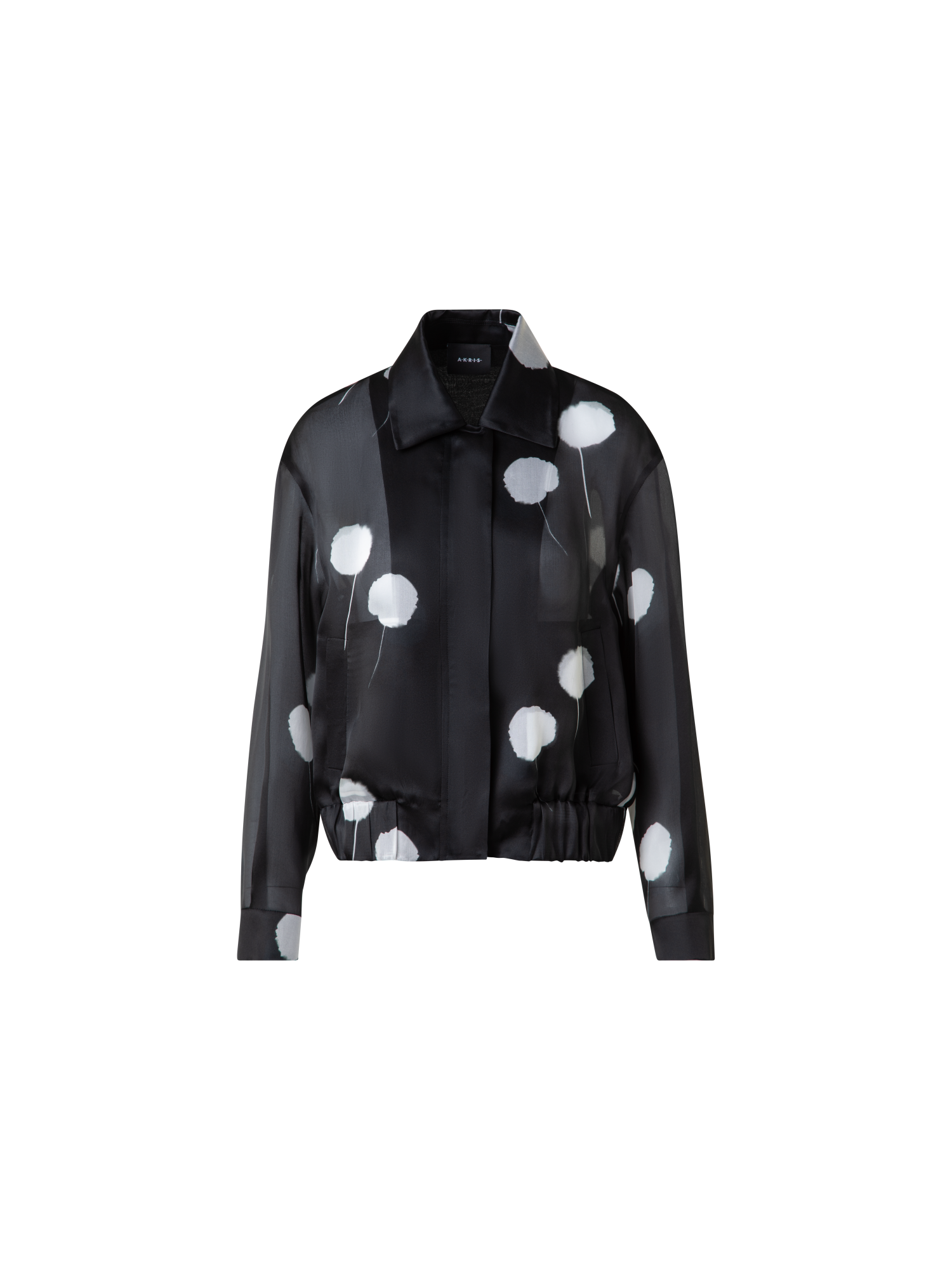 Designer Bomberjacke aus Seide mit Dandelion Druck - Schwarz - Bunt