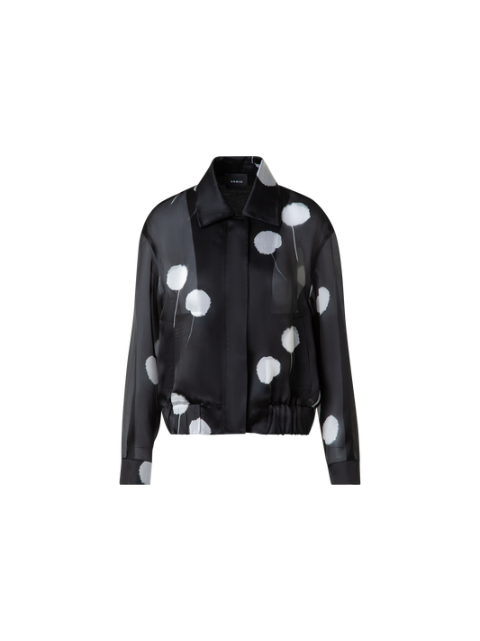 Designer Bomberjacke aus Seide mit Dandelion Druck - Schwarz - Bunt