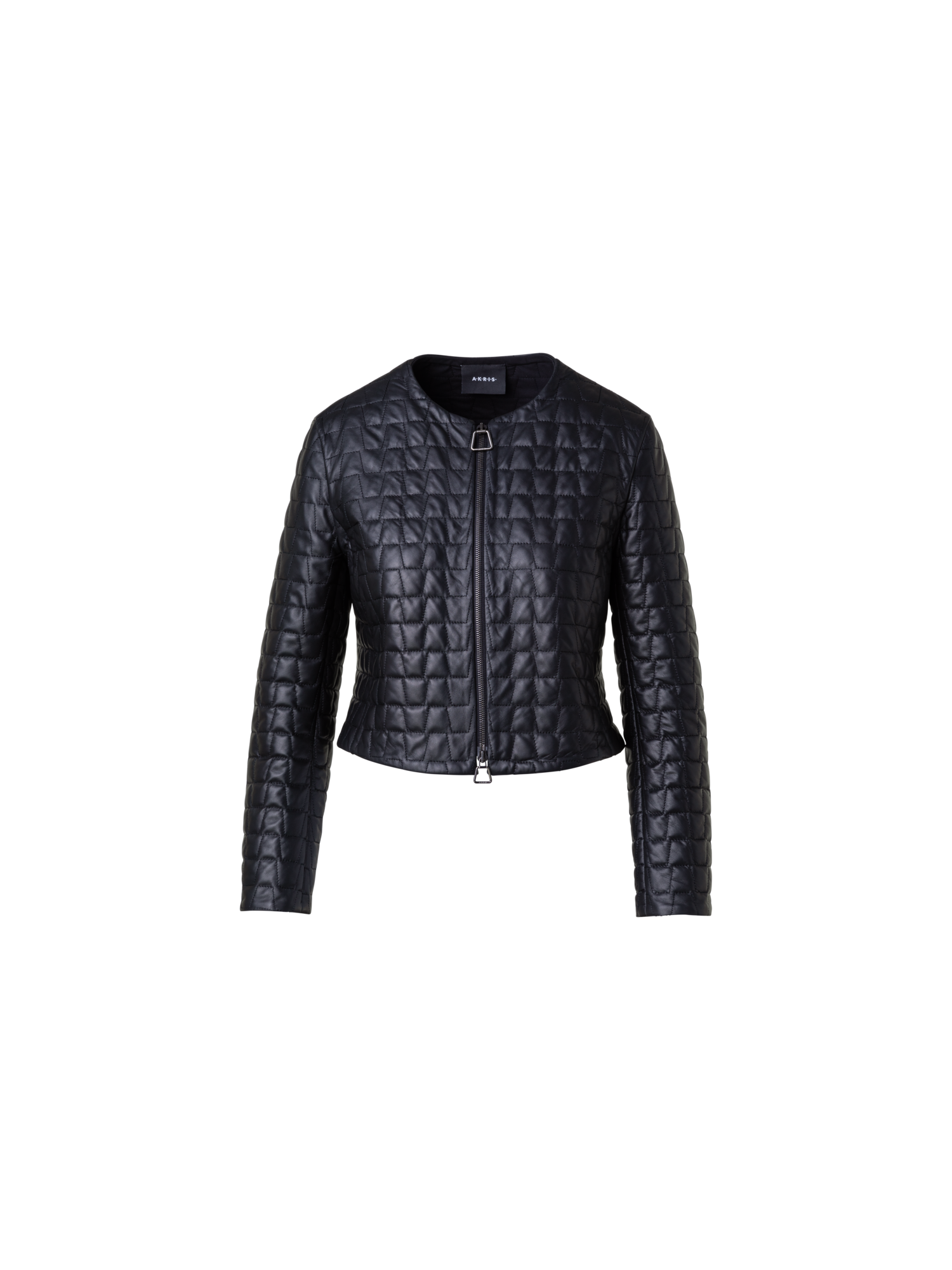 Designer Kurze Lederjacke mit gesteppten Trapezen - Schwarz