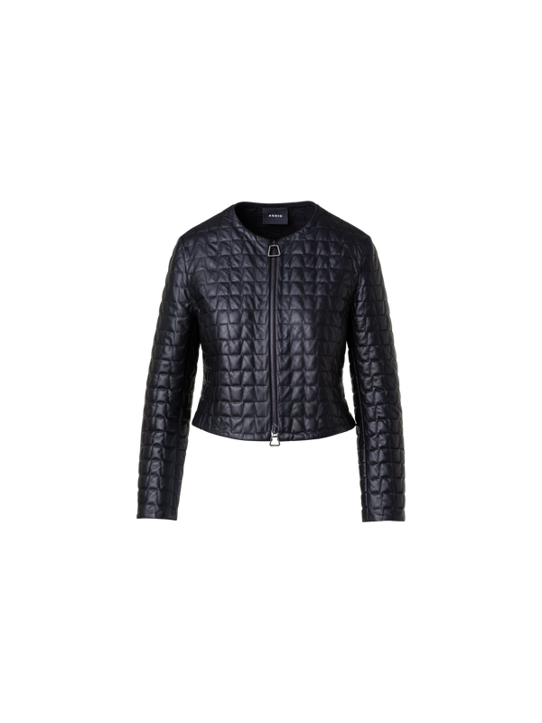 Designer Kurze Lederjacke mit gesteppten Trapezen - Schwarz
