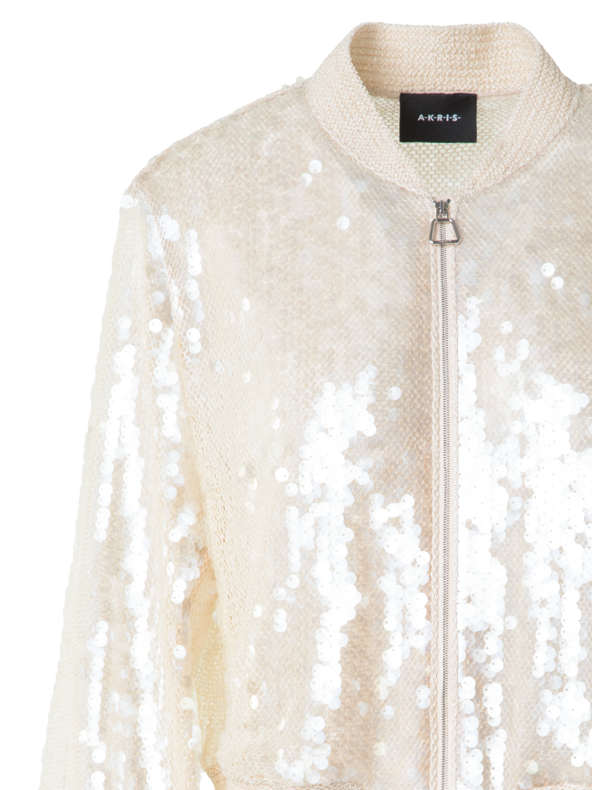 Designer Pailletten-Bomberjacke - Ecru - Beige - Weiss